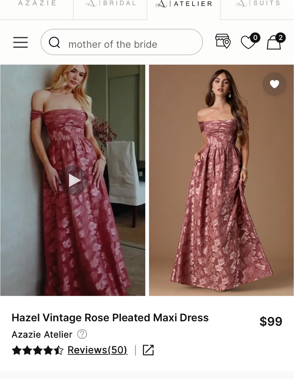 Azazie Strapless Jacquard Maxi Dress in Vintage Rose